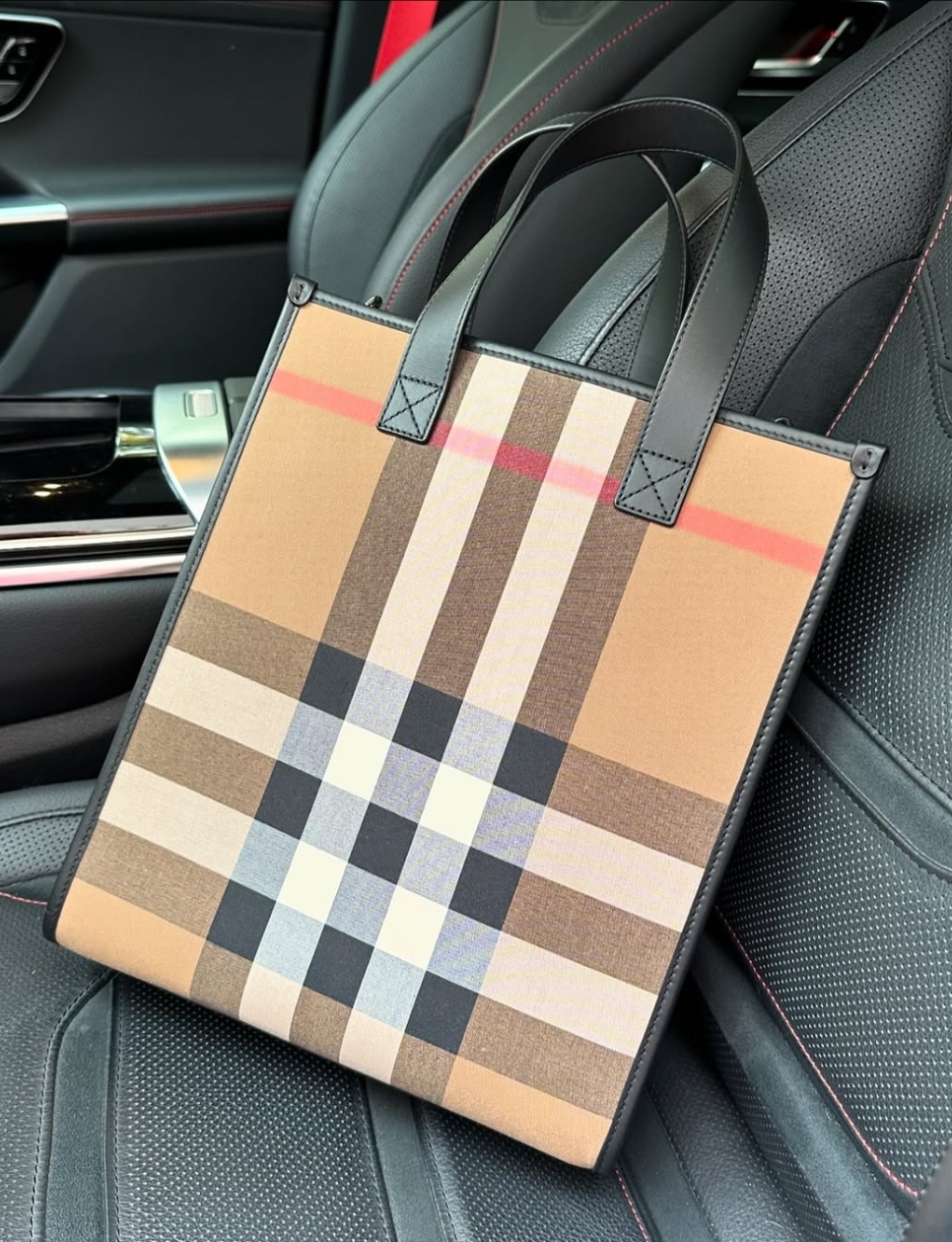 1. Burberry Check Medium Book Tote Bag