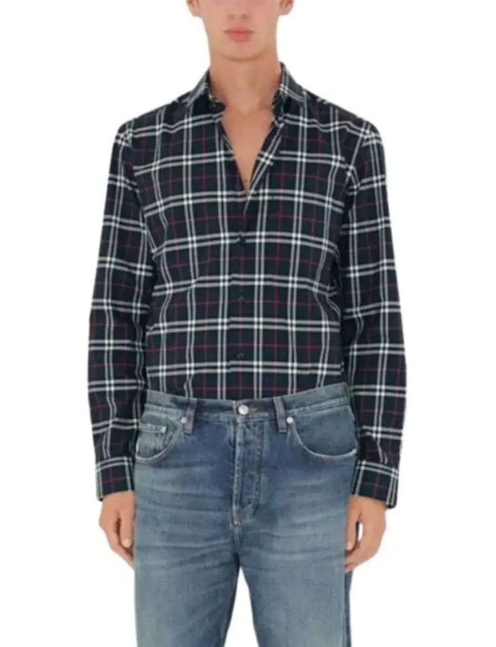 1. Burberry Simpson Check Vintage Long Sleeved Shirt Navy