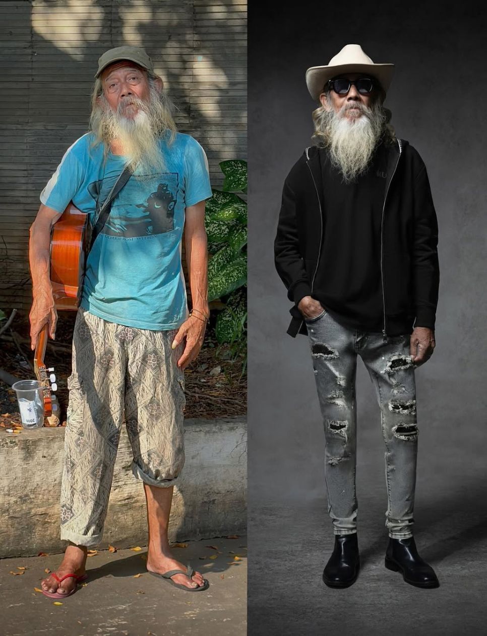 Pak Klobot musisi jalanan yang di-make-over Rucas (sumber gambar: instagram.com/rucas.co)