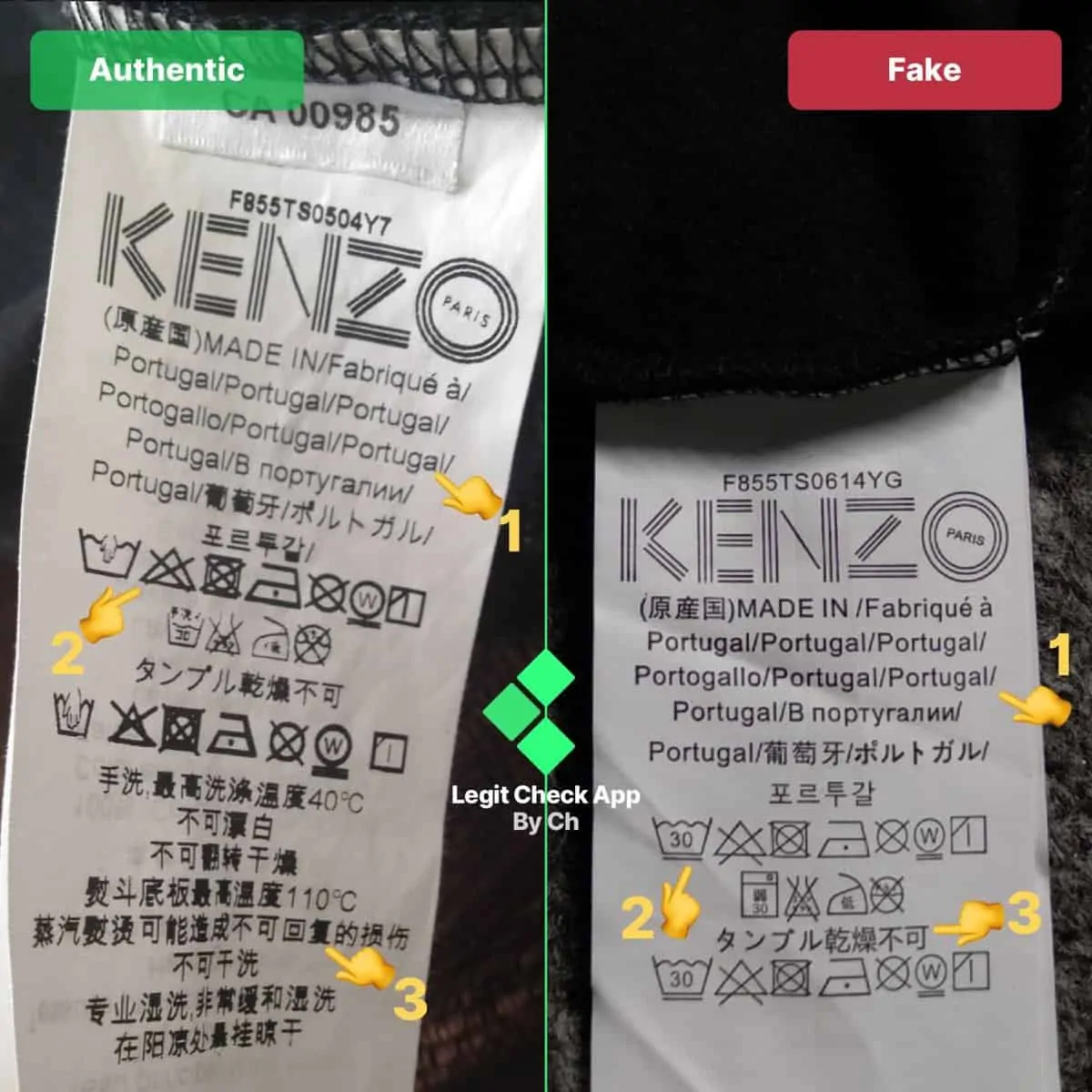 Wash tag pada model asli dan palsu (Sumber foto: https://legitcheck.app/)
