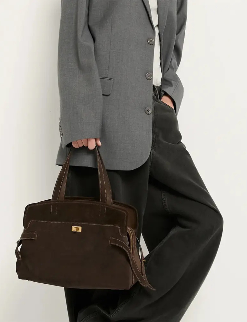4. Anya Hindmarch Wilson Shoulder Bag Suede Truffle