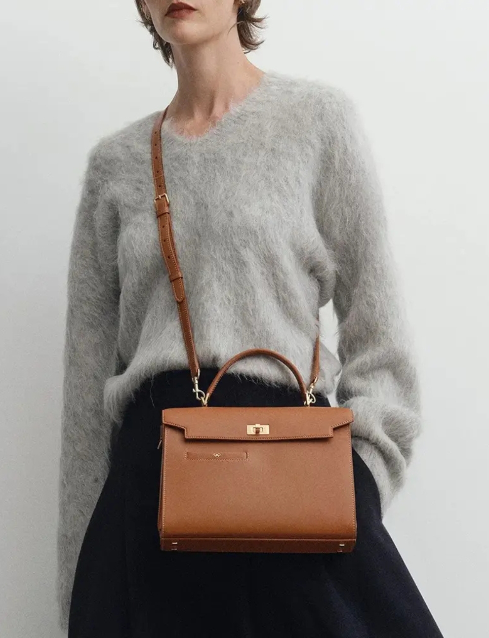 5. Anya Hindmarch Mortimer Top Handle Bag Calf Leather Pecan