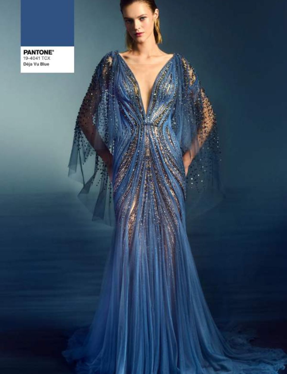 Tule Gown dengan warna Deja Vu Blue (sumber gambar: https://www.fountainof30.com/fashion-color-trends-spring-2025/)