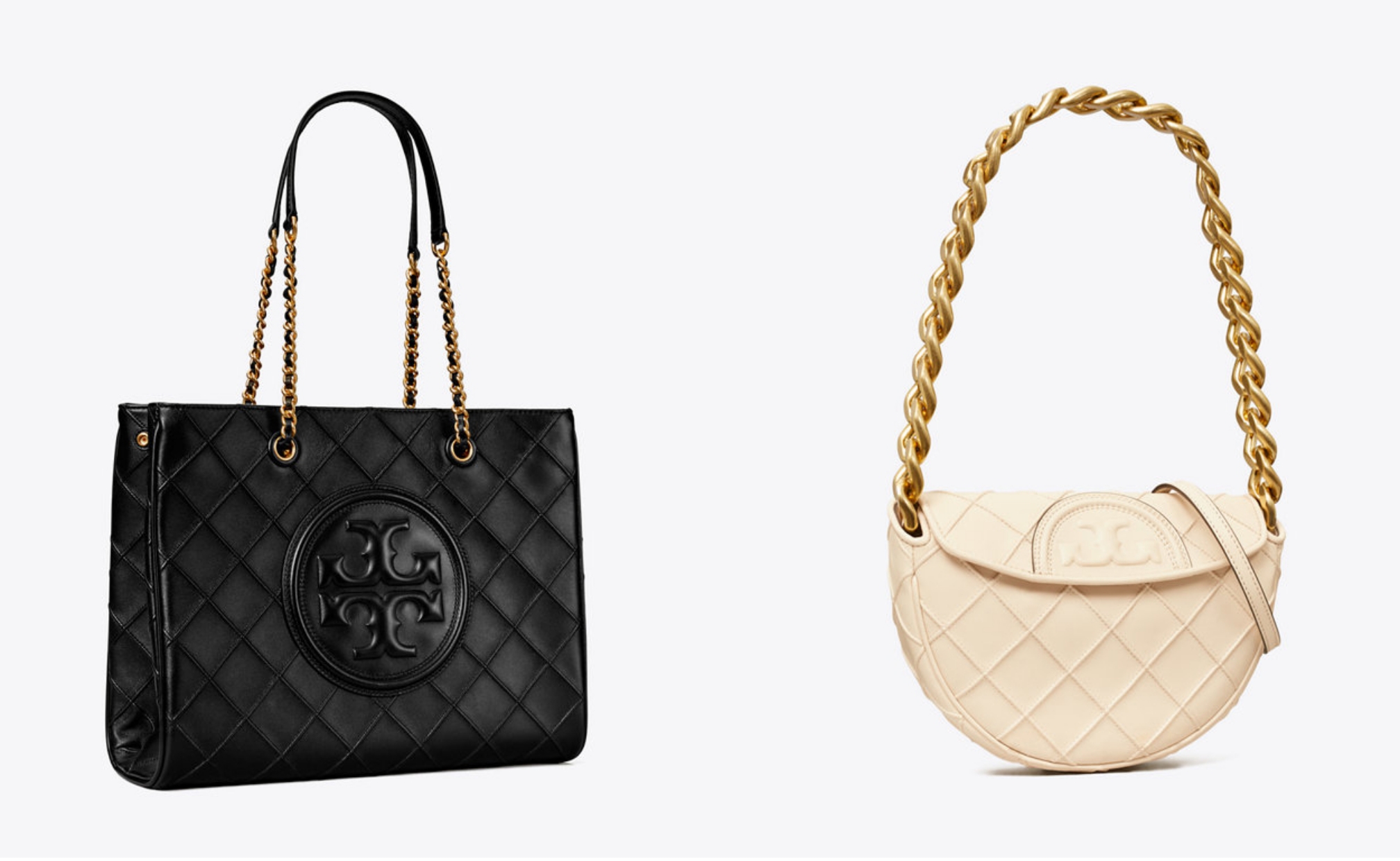 Fleming Soft Chain Tote (kiri ) dan Fleming Mini Soft Crescent Bag (kanan)