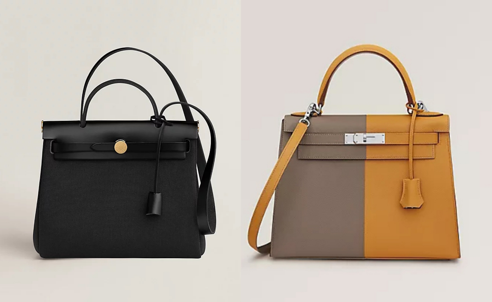 Tas Herbag (kiri) dan tas Kelly (kanan) Sumber foto: www.hermes.com dan www.hermes.com)