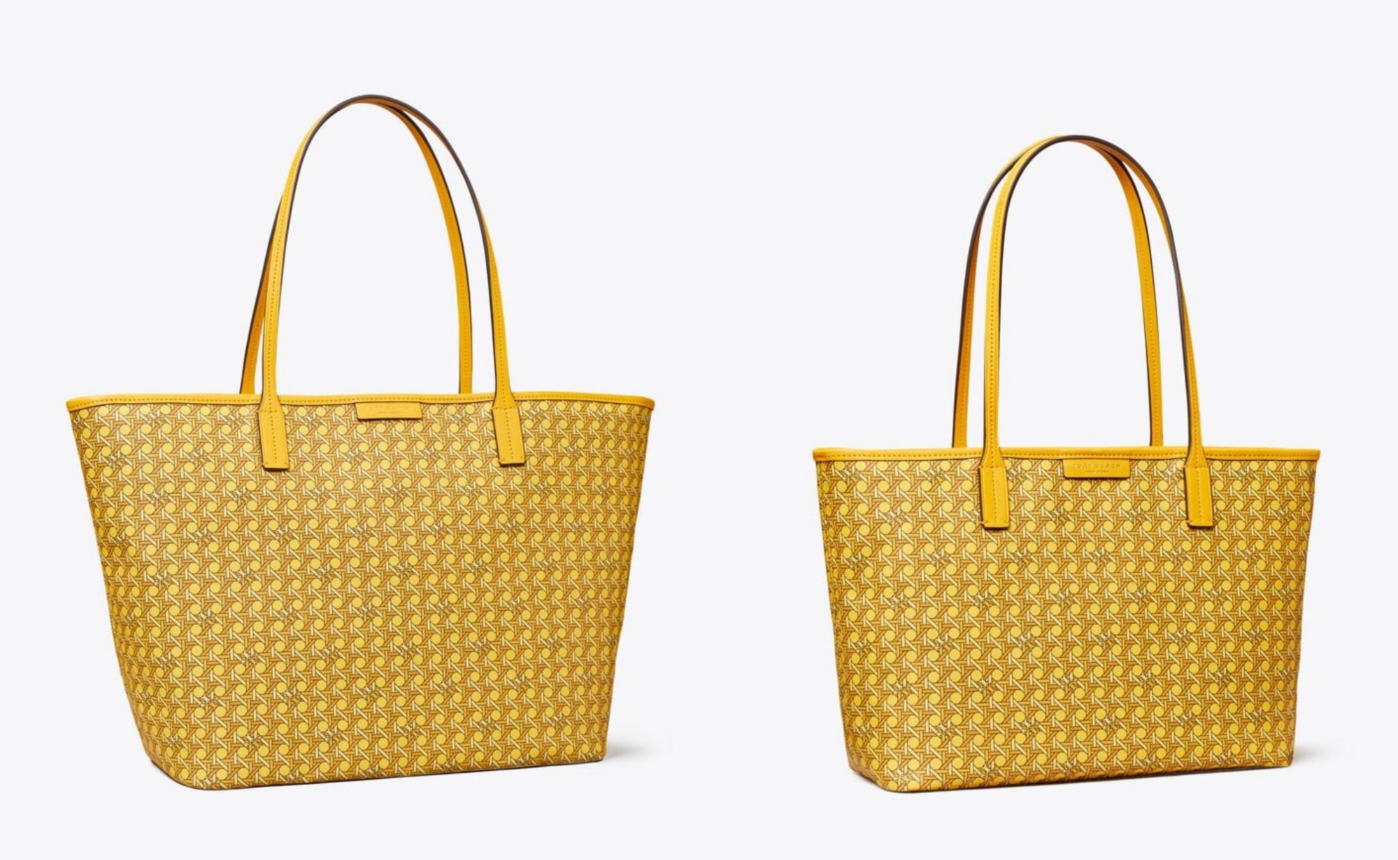 Tory Burch Ever‑Ready Zip Tote Large (kiri) dan Ever‑Ready Zip Tote Small (kanan)