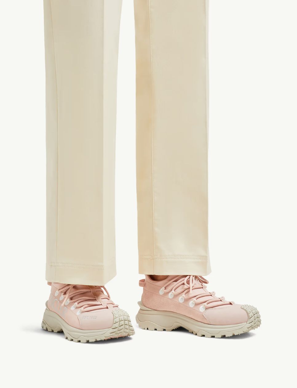 9. Moncler  Trailgrip Lite 2 Leather & Suede Trainers Sneakers Light Pink