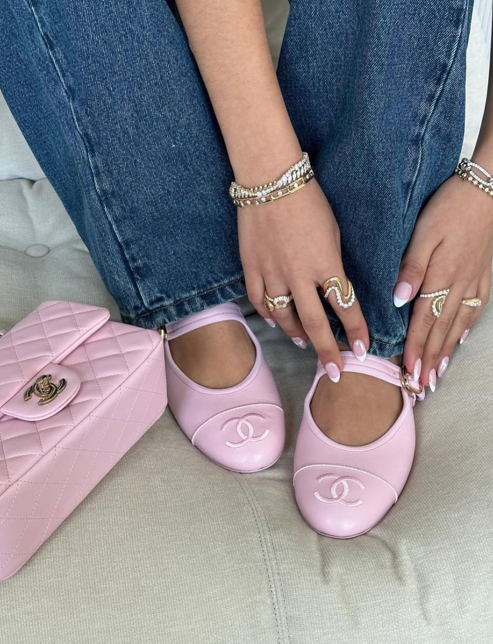 13. Chanel CC Mary Jane Ballet Flats Pink