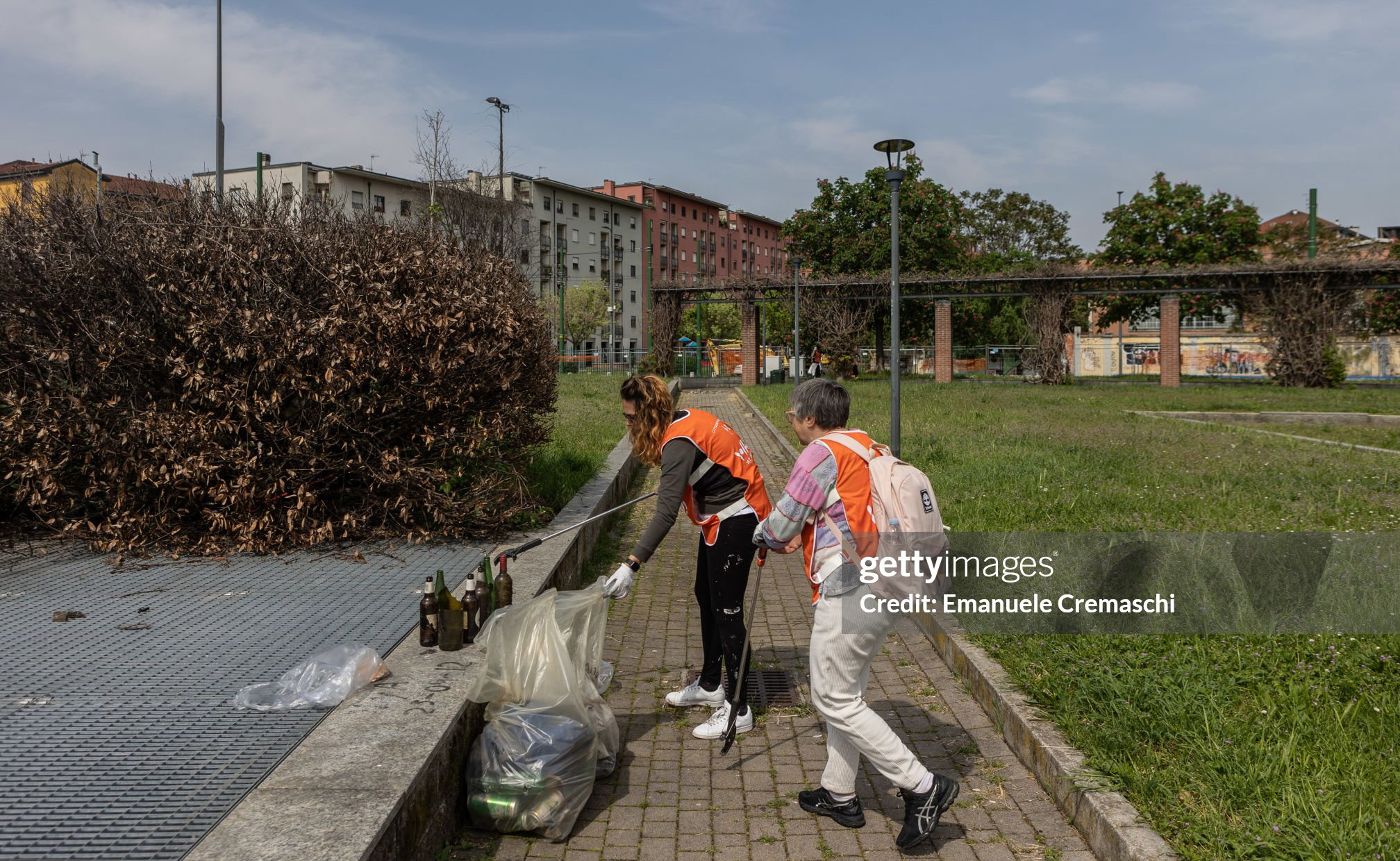 MILAN, ITALY - APRIL 22: Volunteers take part in a clean up event held by association WAU! (We Are Urban) to clean the streets and the public spaces of Certosa district on the occasion of Earth Day on April 22, 2023 in Milan, Italy. Earth Day marks the anniversary of the birth of the modern environmental movement in 1970 and is an annual celebration that raises awareness of the need to protect Earths natural resources for future generations. (Photo by Emanuele Cremaschi/Getty Images)