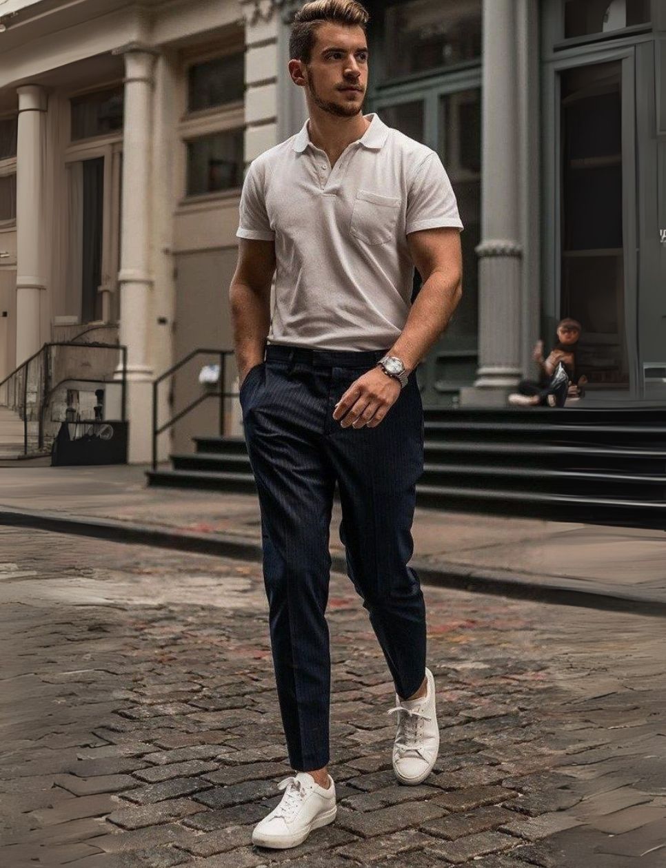 3. Casual Polo dan Sneakers