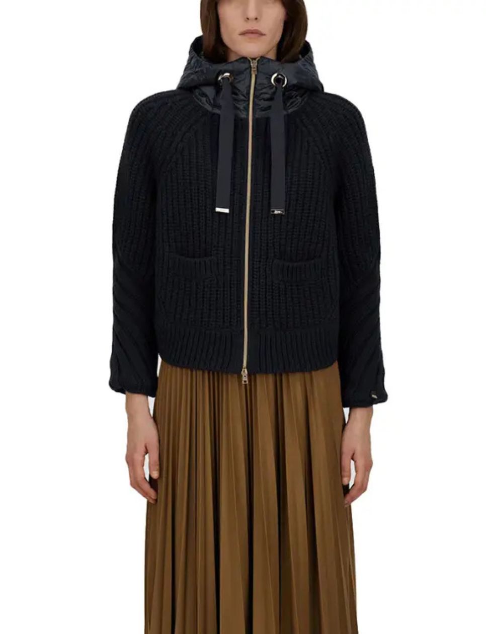 1. Herno Cardigan Cob Stitch Wool Nylon Ultralight Navy Blue