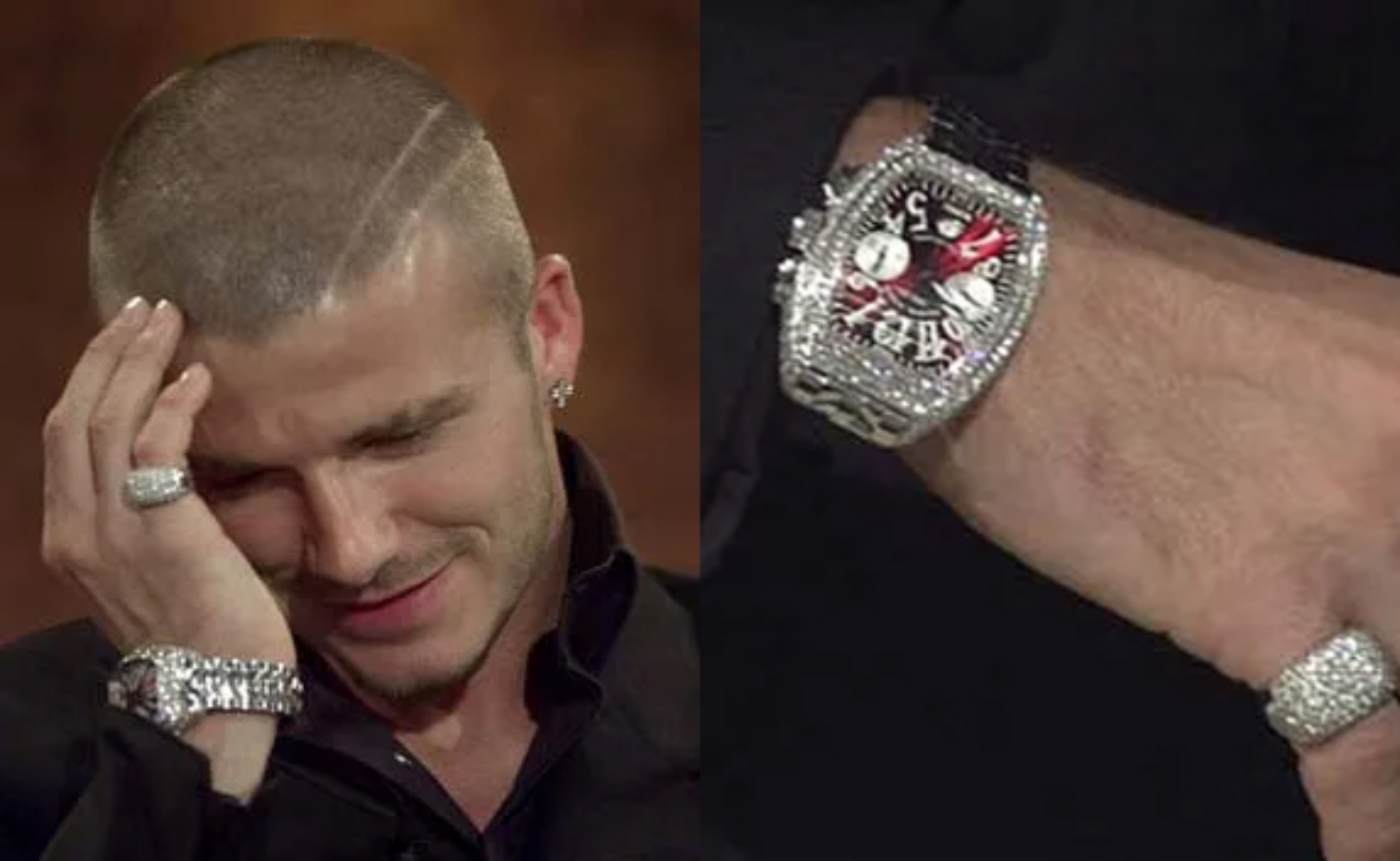 David Beckham memakai jam tangan Franck Muller (Sumber foto: www.hellomagazine.com)