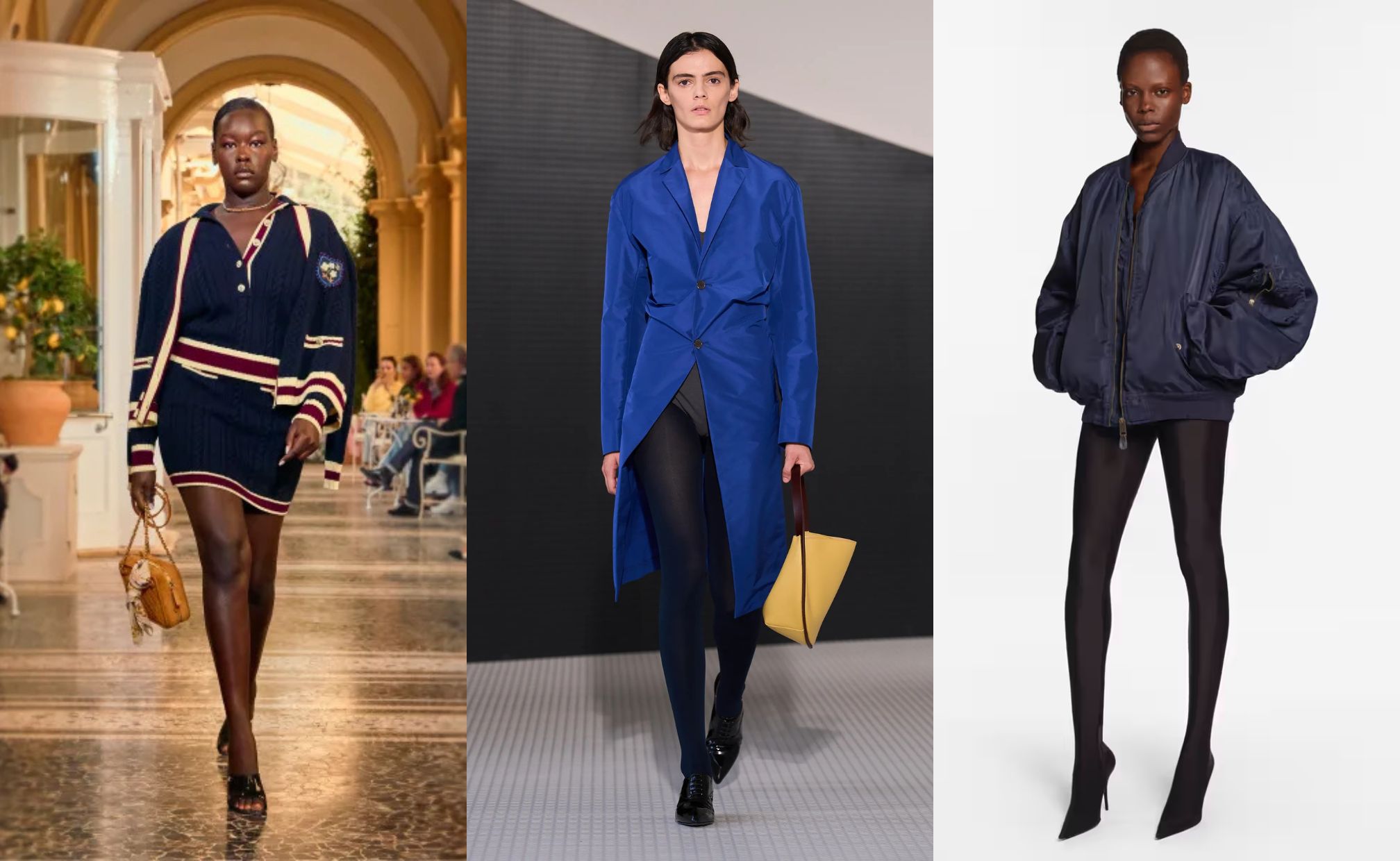 Spektrum warna biru yang akan hype tahun 2026 (sumber gambar: https://www.vogue.co.uk/article/key-colour-trends-2026, https://www.chanel.com/fi/fashion/p/26C-PODIUM-011/look-11/, https://hypebeast.com/2025/6/balenciaga-spring-2026-collection-demna)