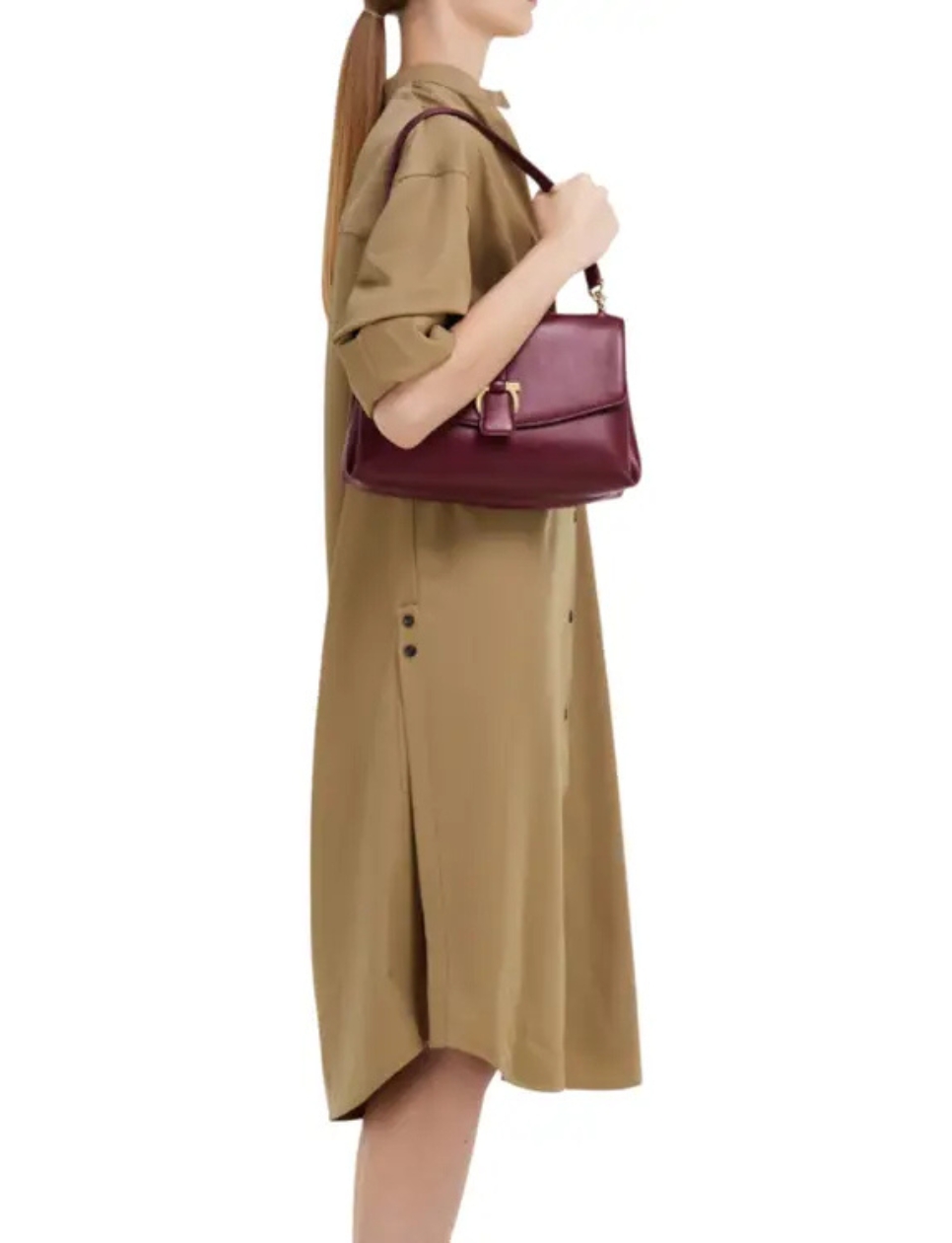 1. Ferragamo Front Flap Small Leather Shoulder Bag Plum