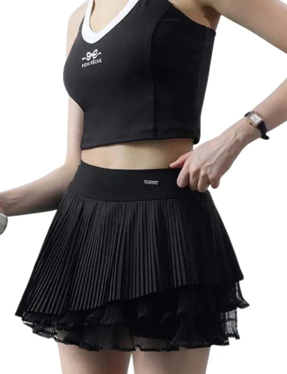 5. Pom Pêche Pleated Tennis Skirt Chanson Black