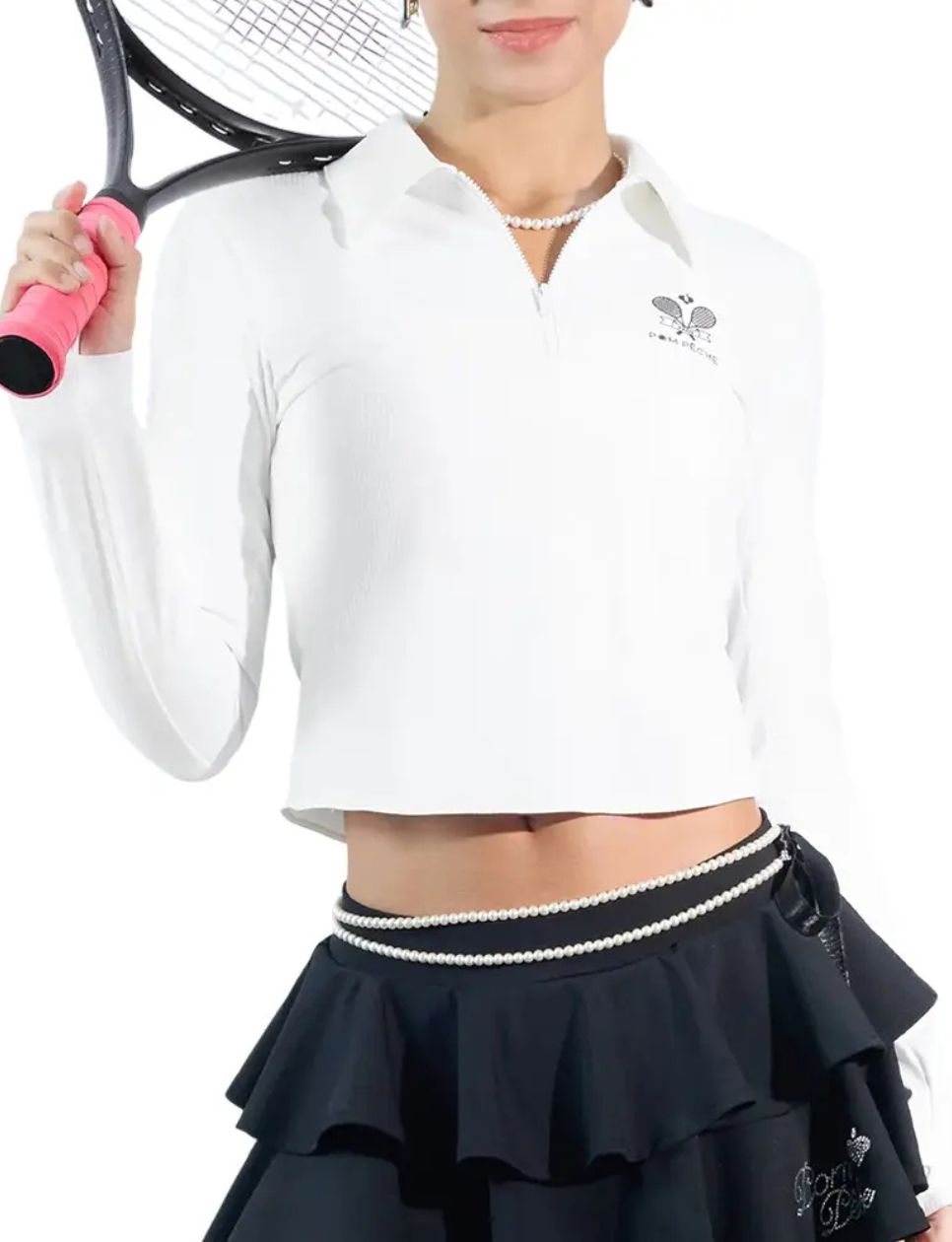 6. Pom Pêche Half-Zip Tennis Collar Top Paris White