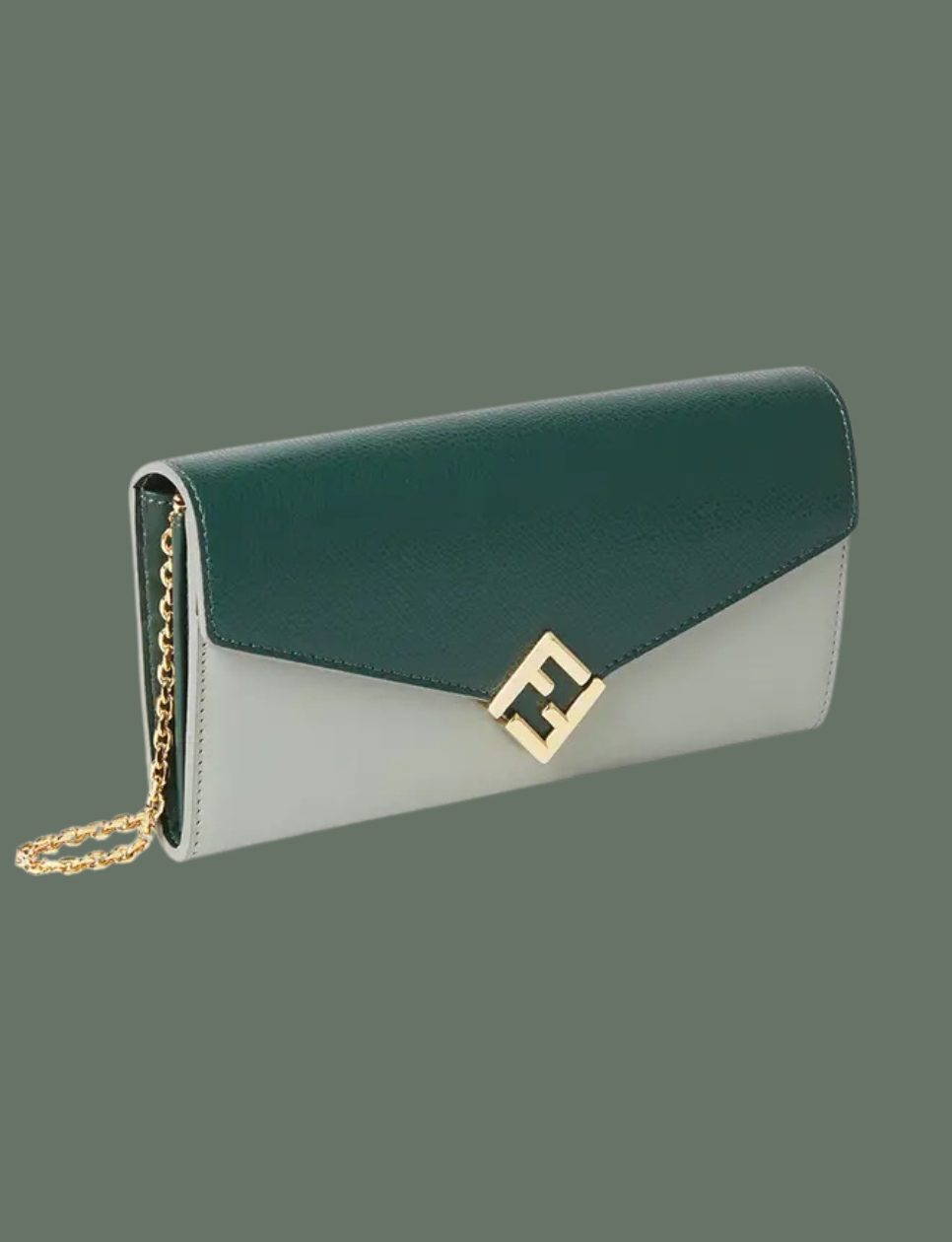 14. Fendi FF Diamonds Continental Small Logo Wallet on Chain Green