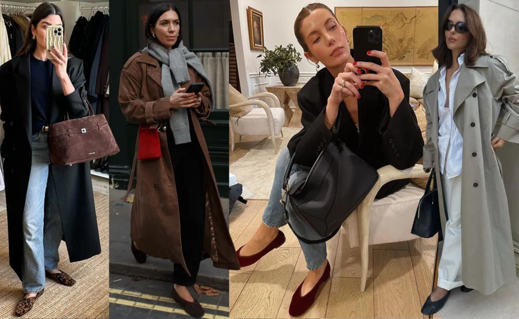 V-cut flat yang dipakai berbagai influencer (sumber gambar: https://www.whowhatwear.com/fashion/trends/v-cut-flats-trend-2026)