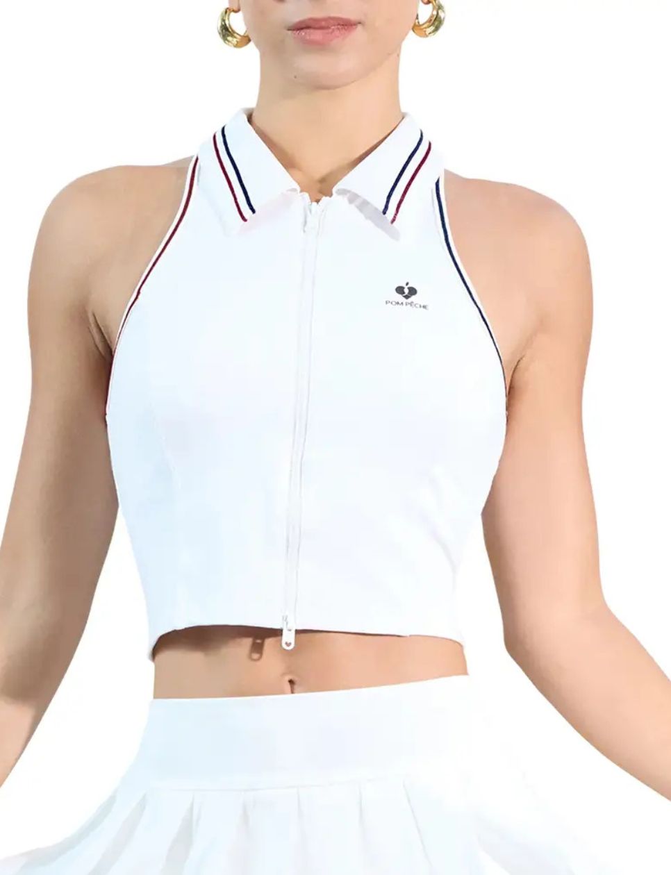 2. Pom Pêche Harper Zip Front Sleeveless Top White