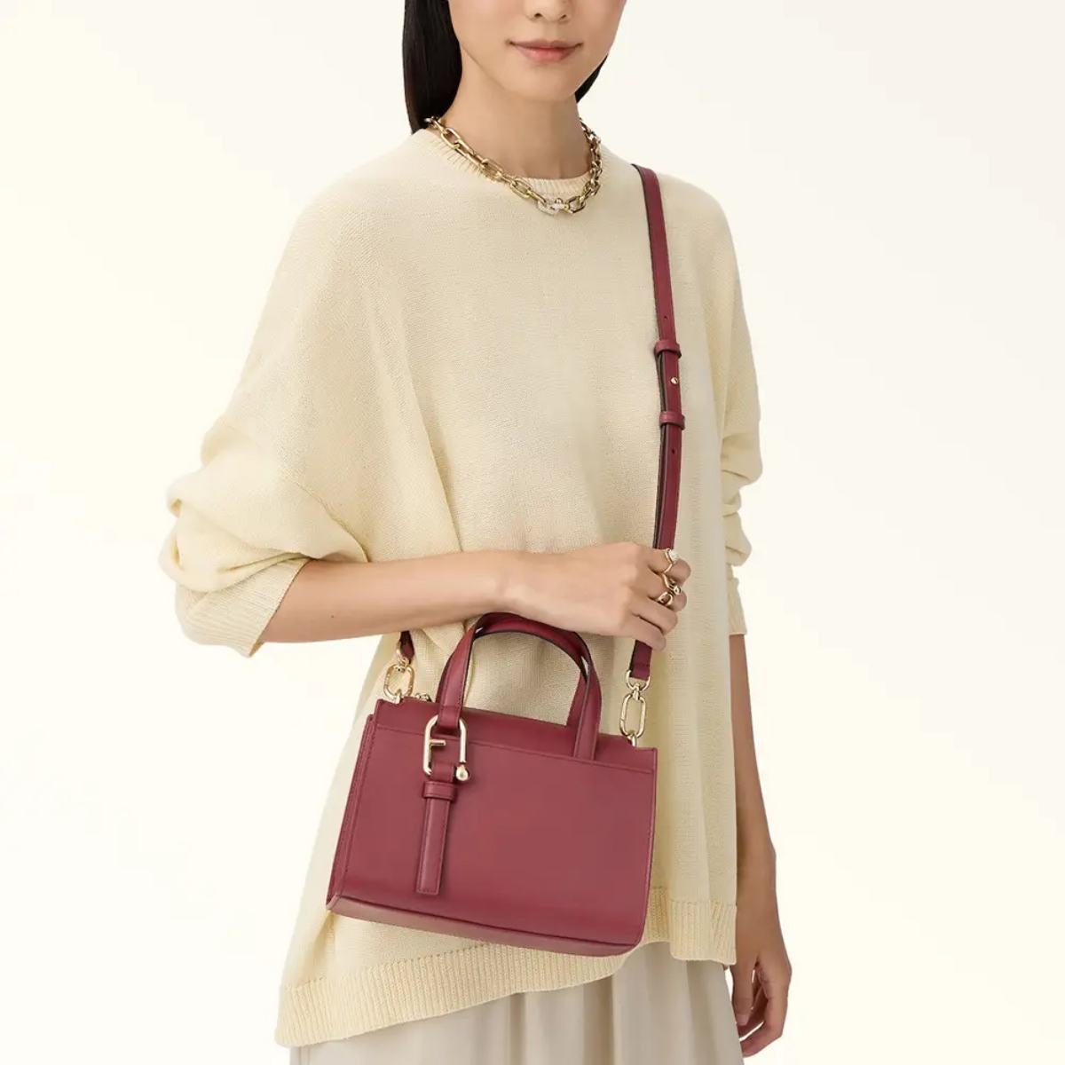 5. Furla Nuvola Boston S Handbag Rubino