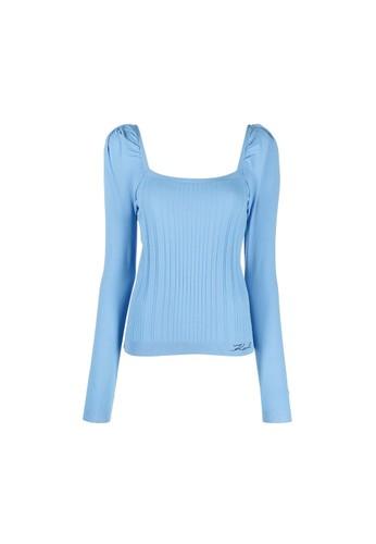 Karl Lagerfeld - Square Neck Sweater With Puff Sleeves Sky Blue