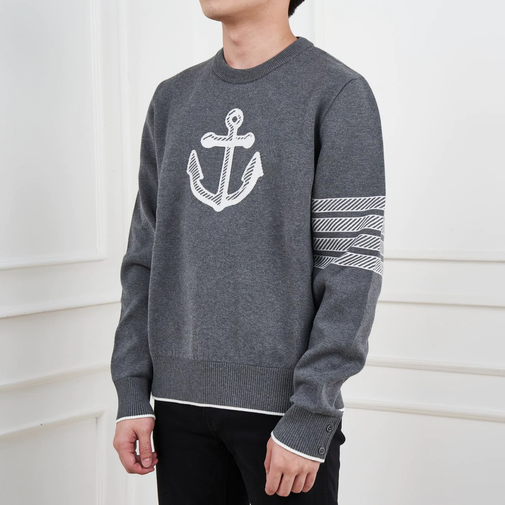 Thom Browne Anchor Jacquard 4-Bar Sweatshirt Grey