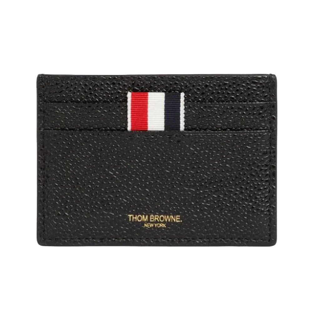 Thom Browne 4-Bar Single Pebble Grained Leather Card Holder Black