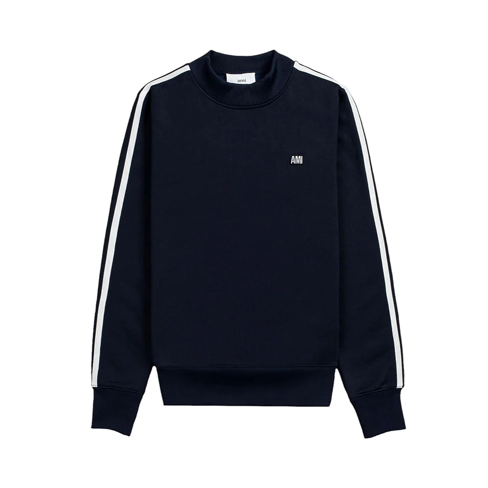 Logo Embroidered with Stripe Sleeves Detailed Sweatshirt Nautic Blue