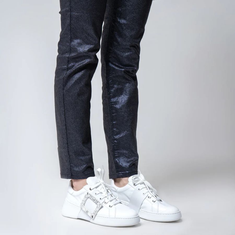 Roger Vivier Viv' Skate Strass Buckle Soft Leather Sneakers White