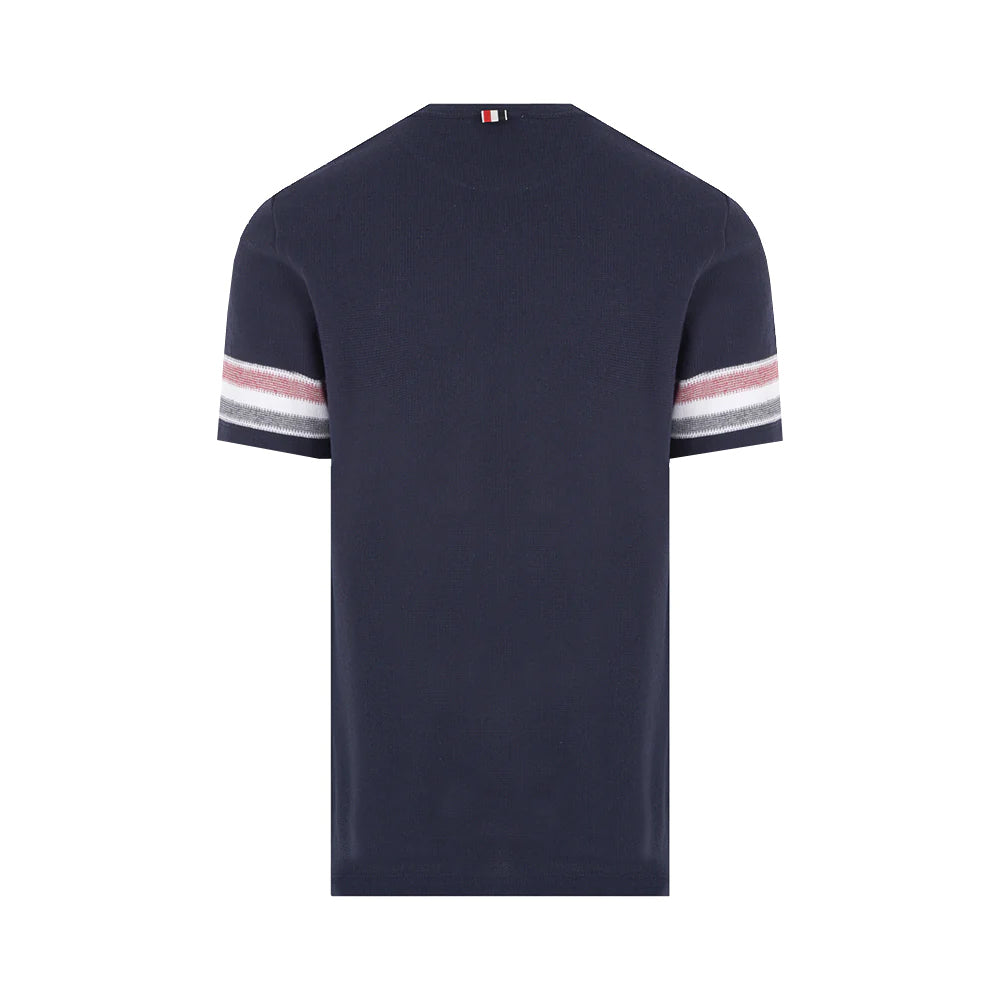 Thom Browne Cotton Knit RWB Band T-Shirt Navy