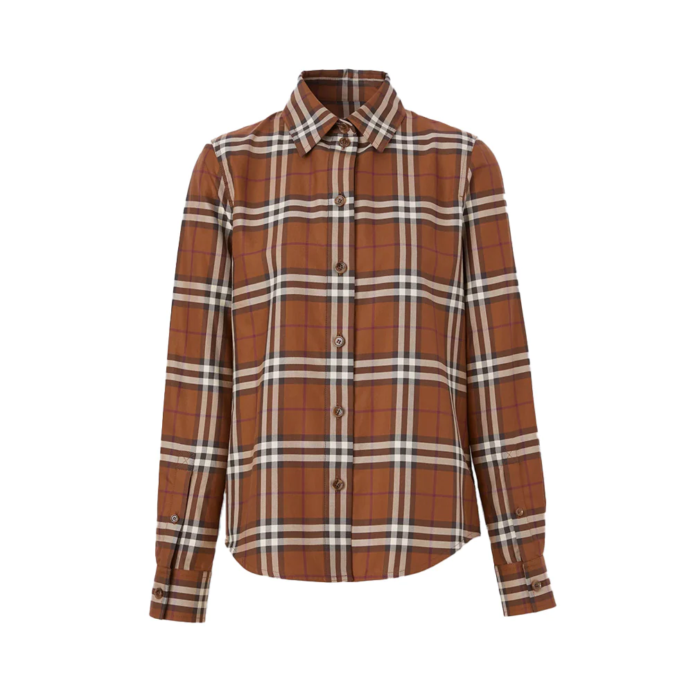 Vintage Check Cotton Shirt Dark Birch Brown Women 