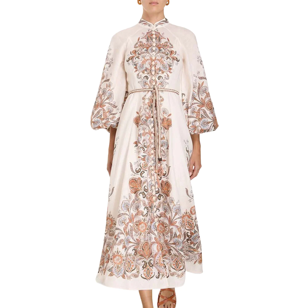 Zimmermann Devi Billow Long Dress Ivory Paisley