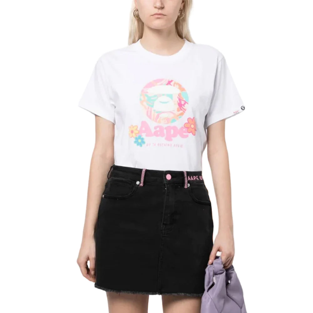 AAPE BY BATHING APE Moonface Floral Graphic T-Shirt White