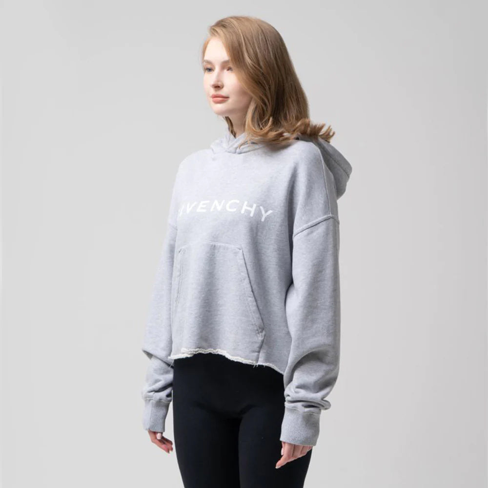 Givenchy Archetype Oversized Cropped Hoodie Light Grey Melange