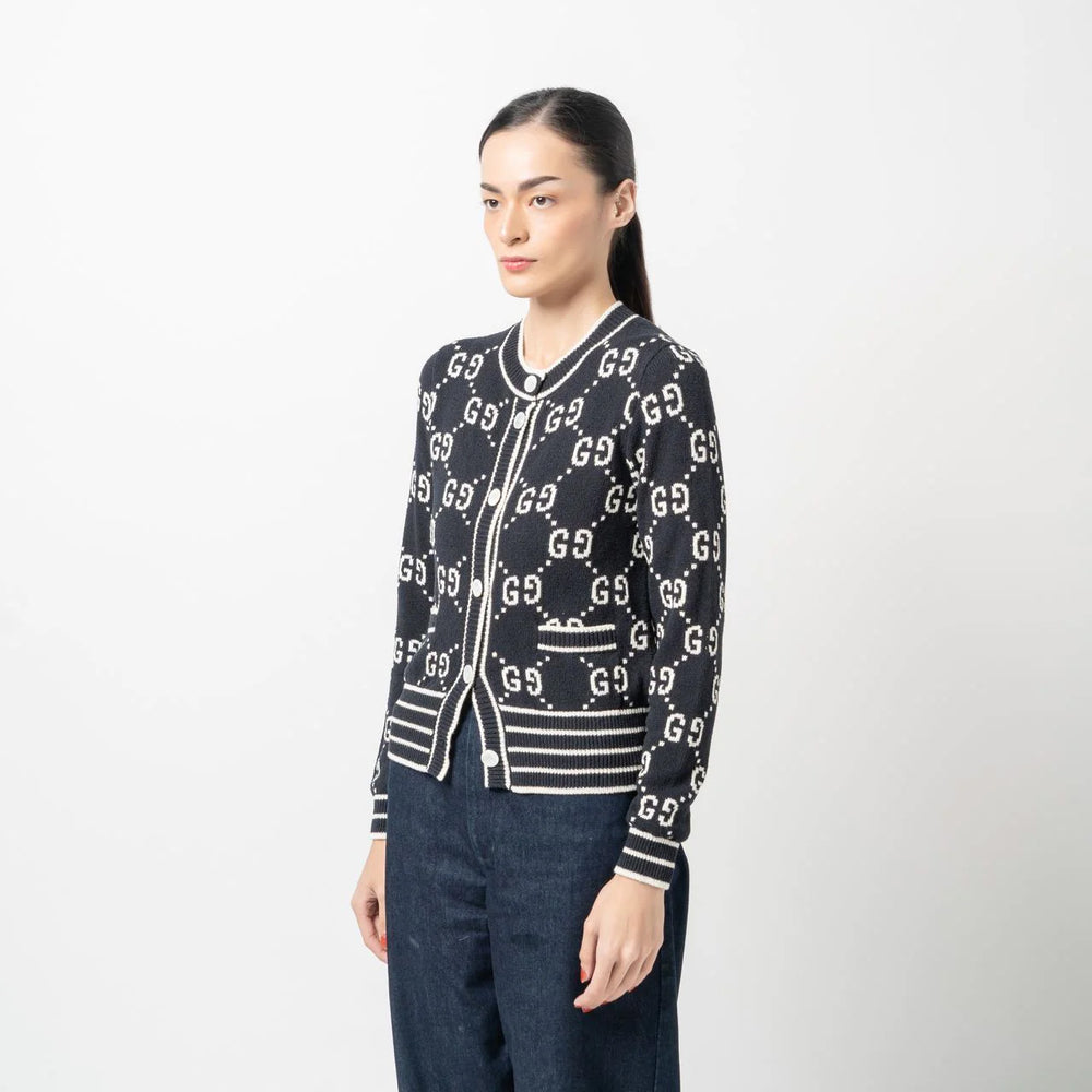 Gucci GG Cotton Jacquard Cardigan Button Black/White