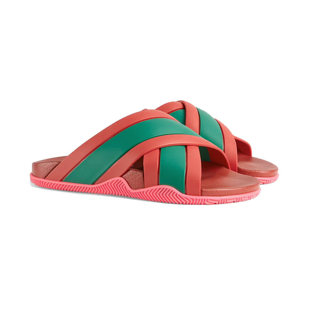 Gucci Web Slide Sandal Criss-Cross Strap Red Green Women