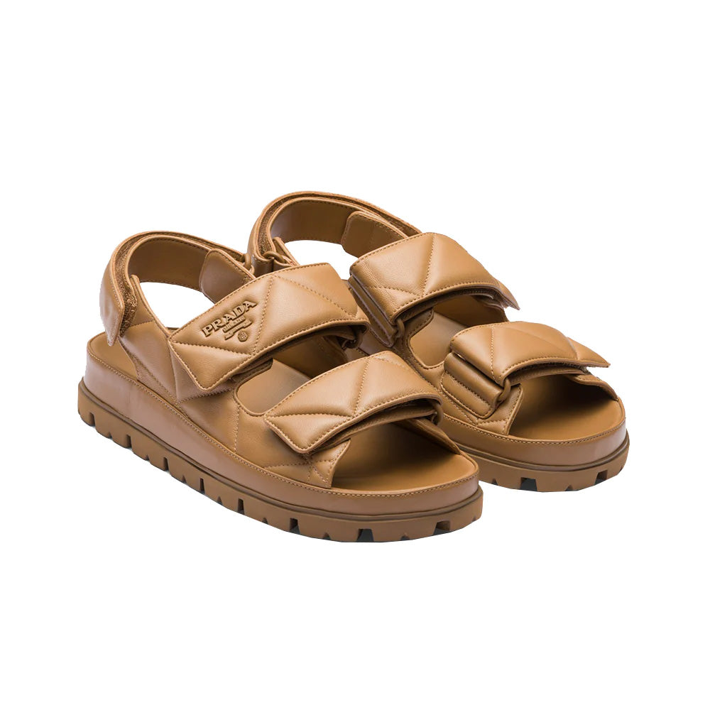 Prada Padded Nappa Leather Sandals Caramel