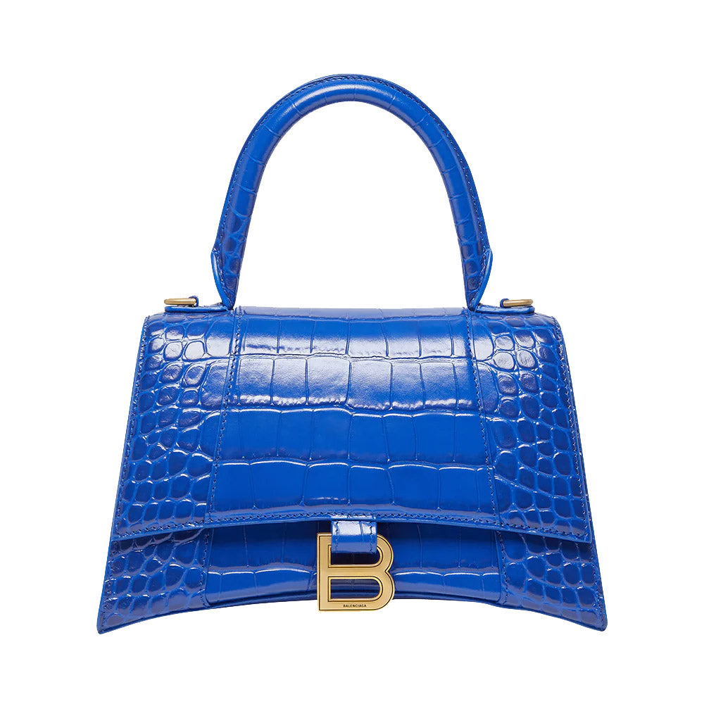 Balenciaga Hourglass Small Croco Top Handle Electric Blue Ghw