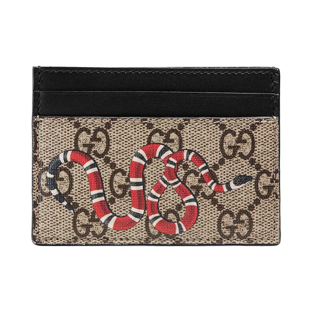 Gucci Kingsnake Print GG Supreme Card Case Black Ebony