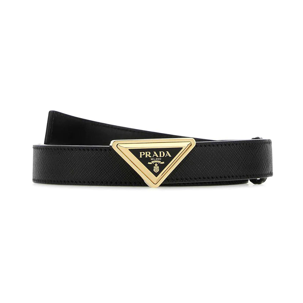 Prada Enamel Triangle Logo Saffiano Leather Belt 2cm Black