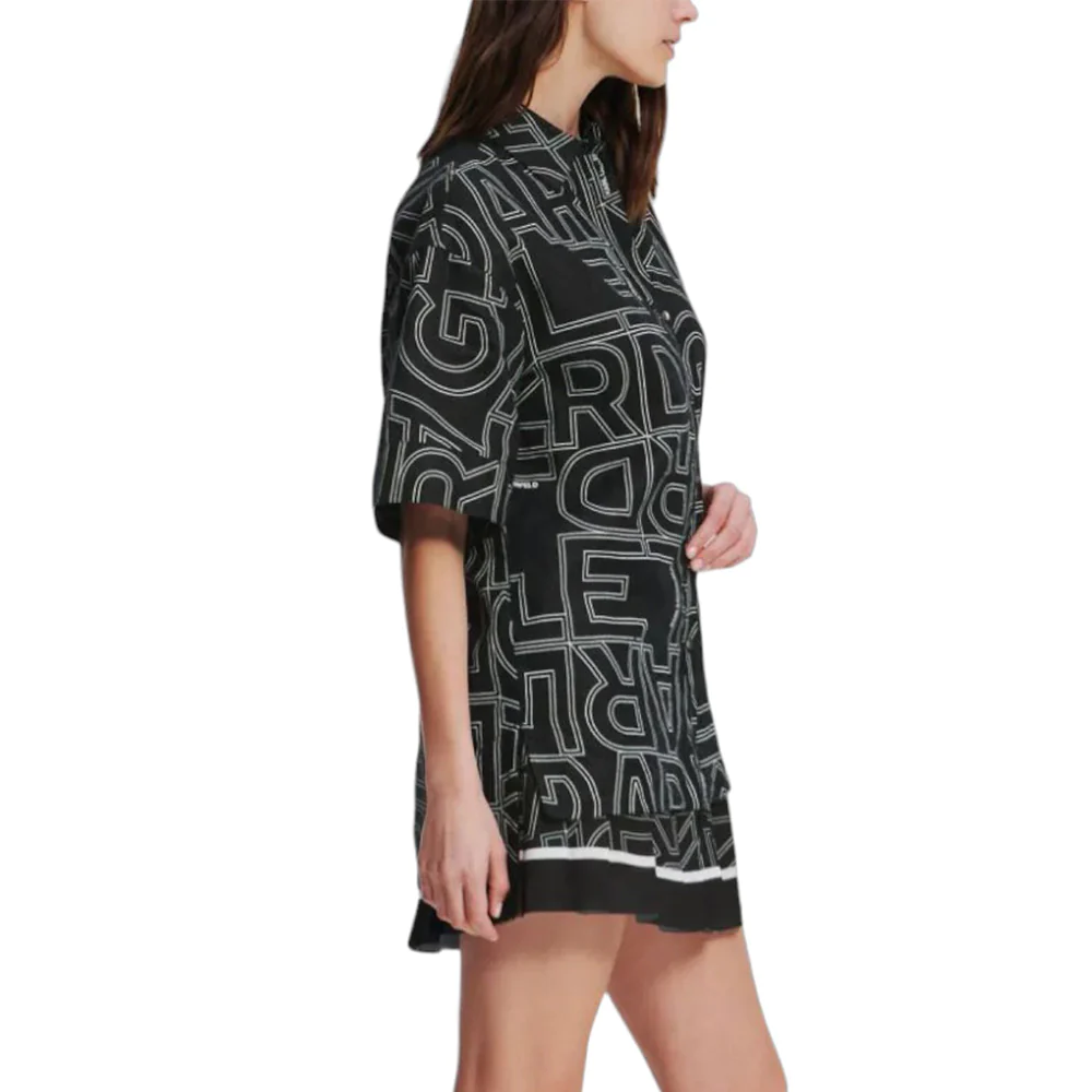 Karl Lagerfeld Allover Logo Linen Blouse Black White