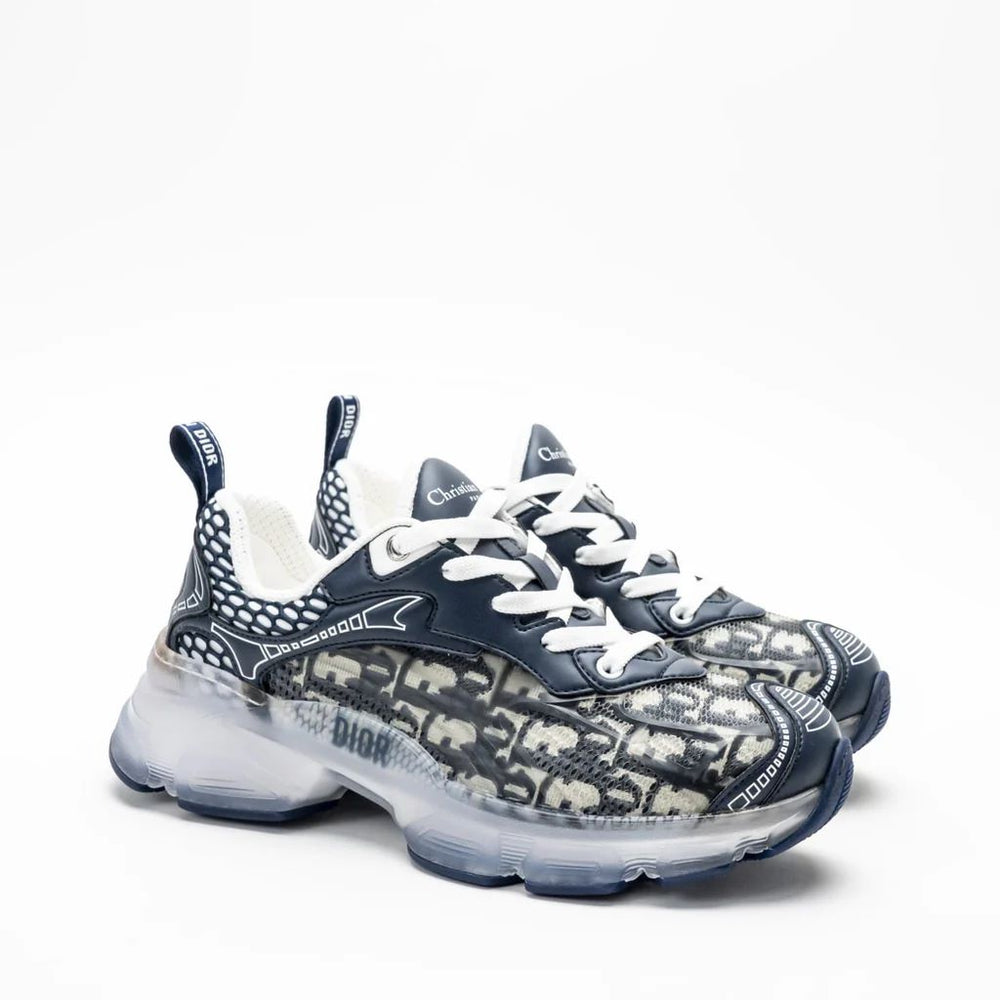 D'Vibe Sneakers Oblique Jacquard Fabric and Transparent Rubber Deep Blue