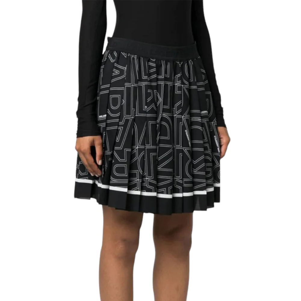 Karl Lagerfeld Allover Logo Pleated Mini Skirt Black