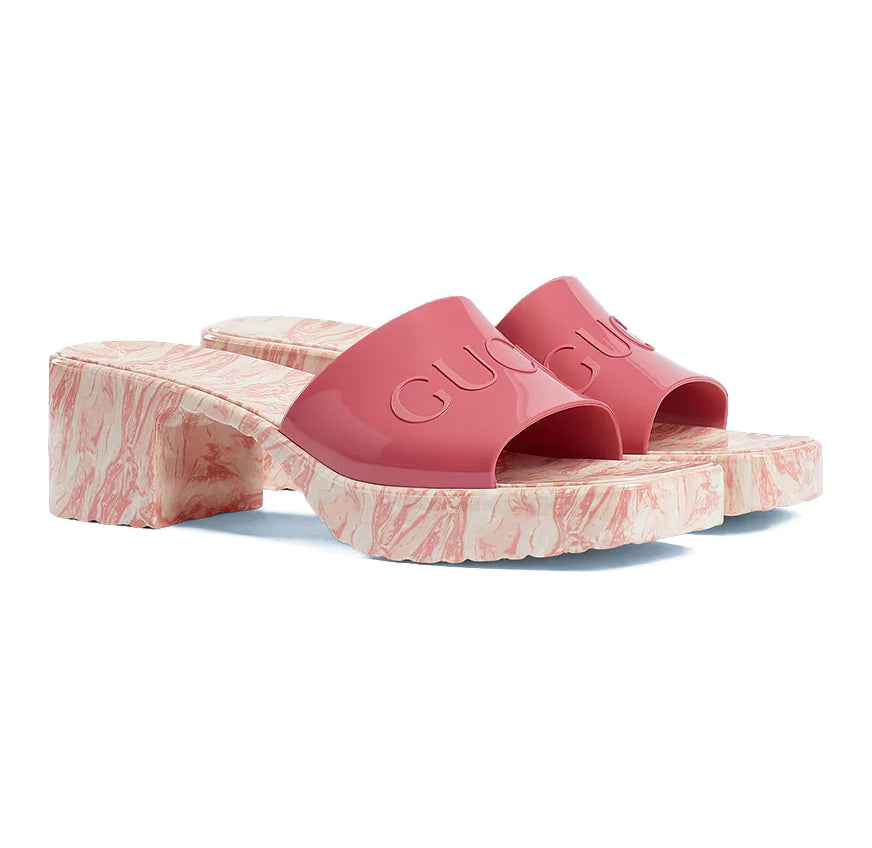 Gucci Slide Heel with Rubber Embossed Logo Dark Pink Women