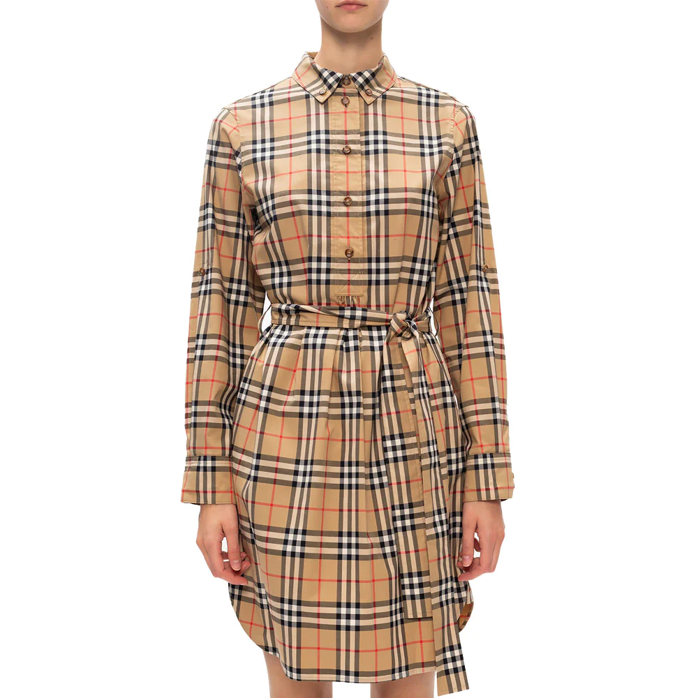 Burberry Vintage Check Belted Shirt Dress Archive Beige