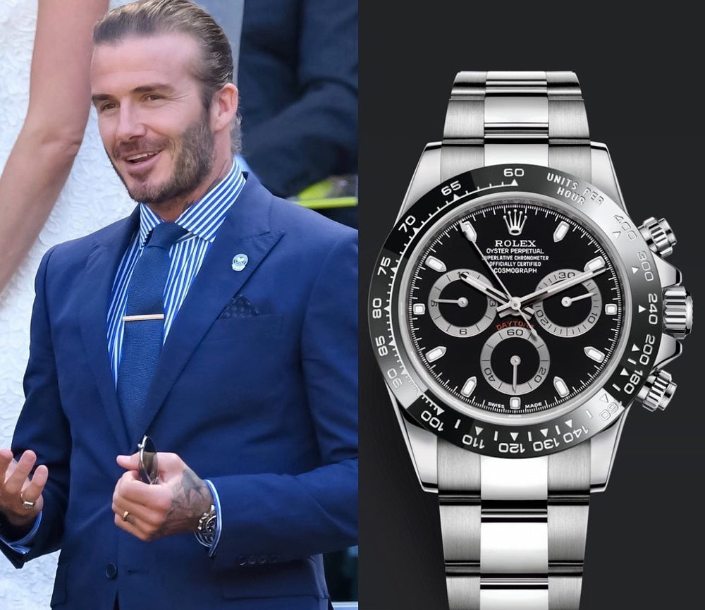 David Beckham memakai jam tangan Rolex Cosmograph Daytona ref. 116500