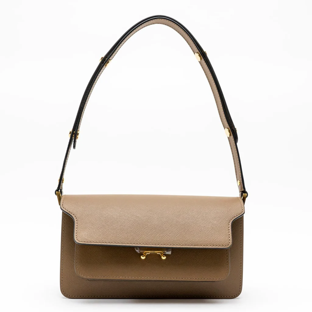 Marni East/West Trunk Shoulder Bag Saffiano Leather Cigar