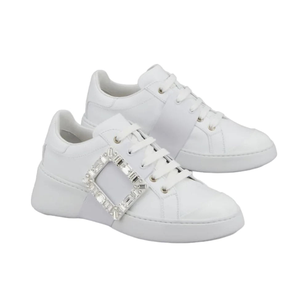 Roger Vivier Viv' Skate Strass Buckle Soft Leather Sneakers White