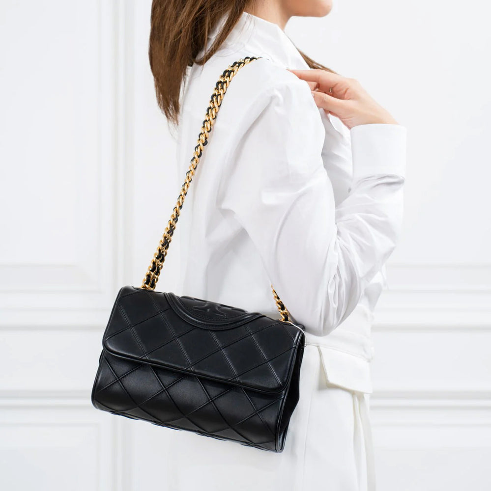 Tory Burch Fleming Small Convertible Leather Shoulder Bag Black