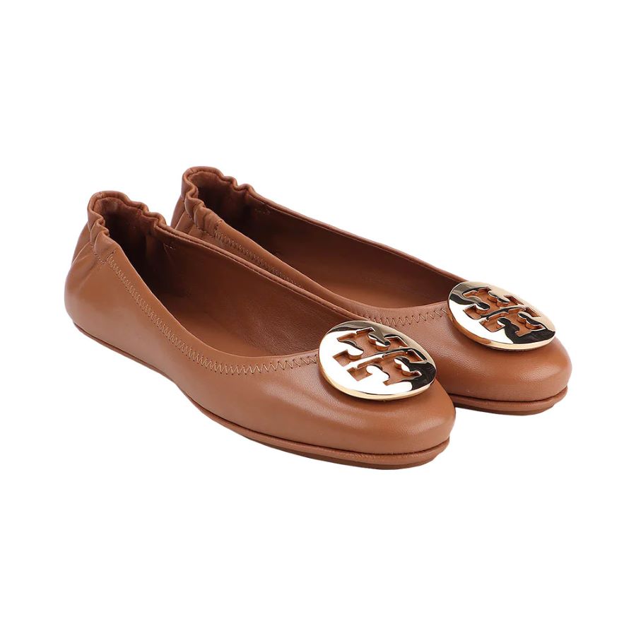 Tory Burch Minnie Travel Metal Logo Ballet Royal Tan Ghw